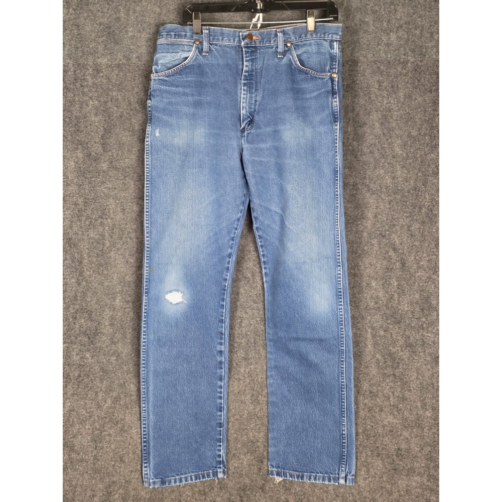 VTG Wrangler 13MMZ Jeans Menswear‎ Distressed Denim Blue Workwear Classic Sz 36